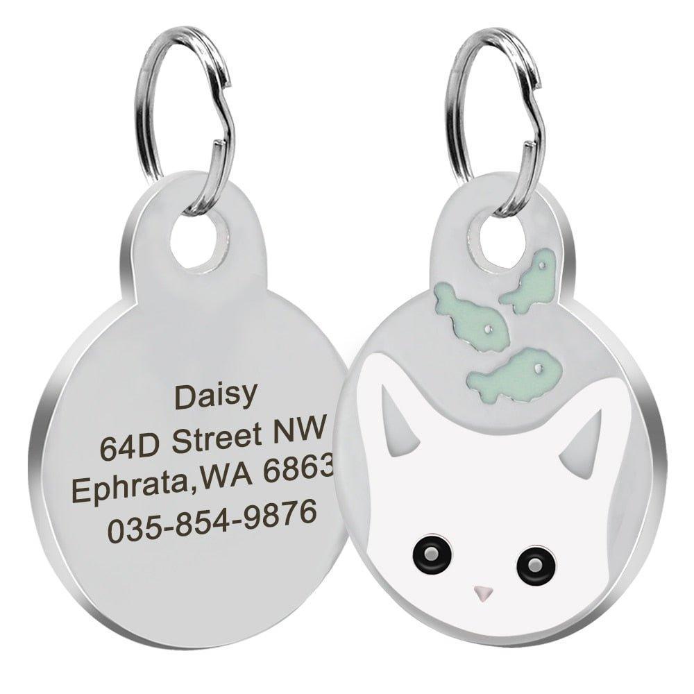 Personalized Round Tag Stainless Steel Custom Cat Engraved Name Tag - iTalkPet