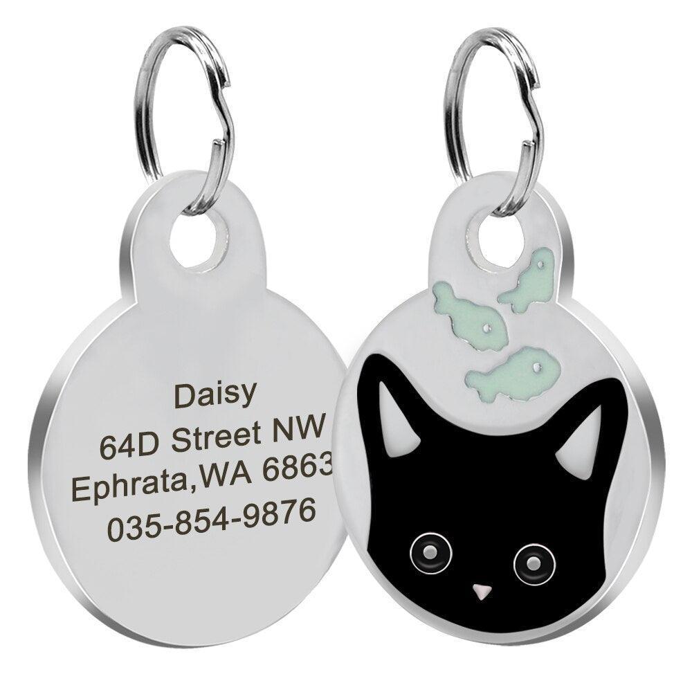 Personalized Round Tag Stainless Steel Custom Cat Engraved Name Tag - iTalkPet