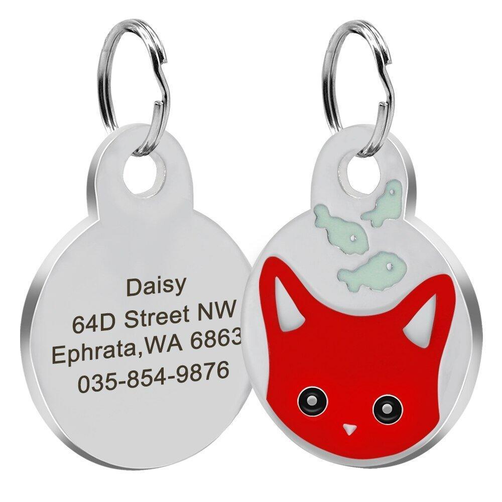 Personalized Round Tag Stainless Steel Custom Cat Engraved Name Tag - iTalkPet