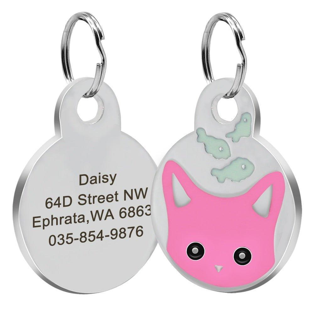 Personalized Round Tag Stainless Steel Custom Cat Engraved Name Tag - iTalkPet