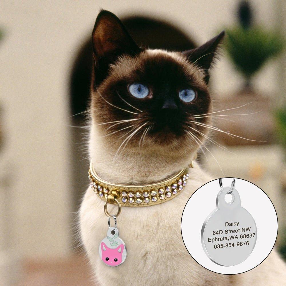 Personalized Round Tag Stainless Steel Custom Cat Engraved Name Tag - iTalkPet