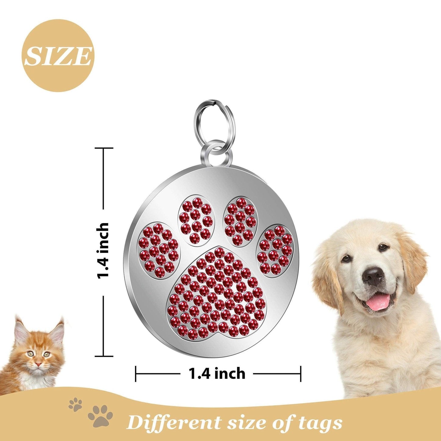 Rhinestones Inlaid Paw Print Personalized Pet Tag - iTalkPet