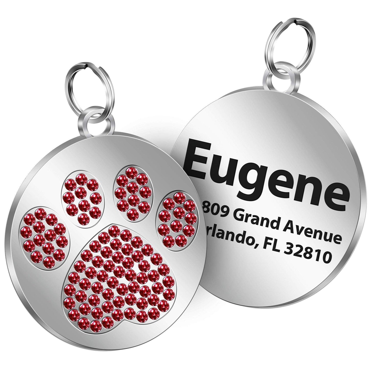 Rhinestones Inlaid Paw Print Personalized Pet Tag - iTalkPet