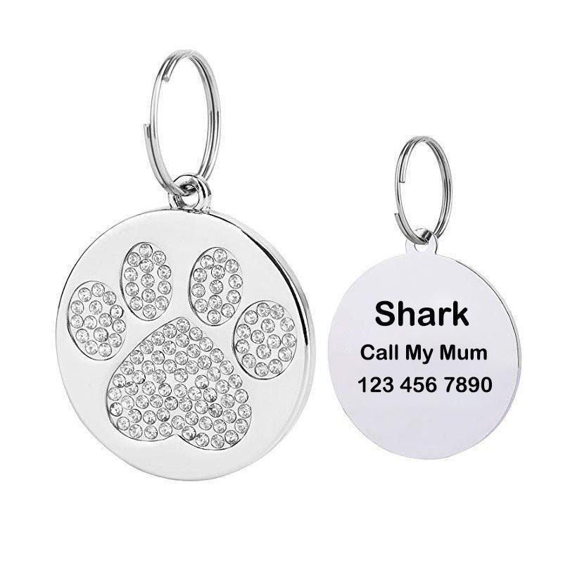 Rhinestones Inlaid Paw Print Personalized Pet Tag - iTalkPet