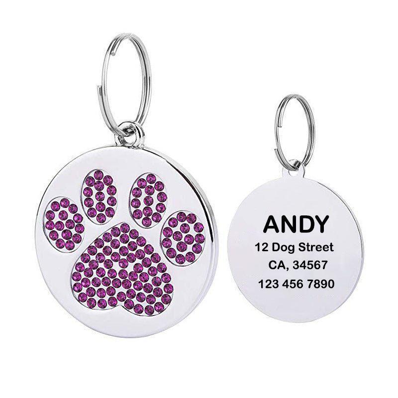 Rhinestones Inlaid Paw Print Personalized Pet Tag - iTalkPet