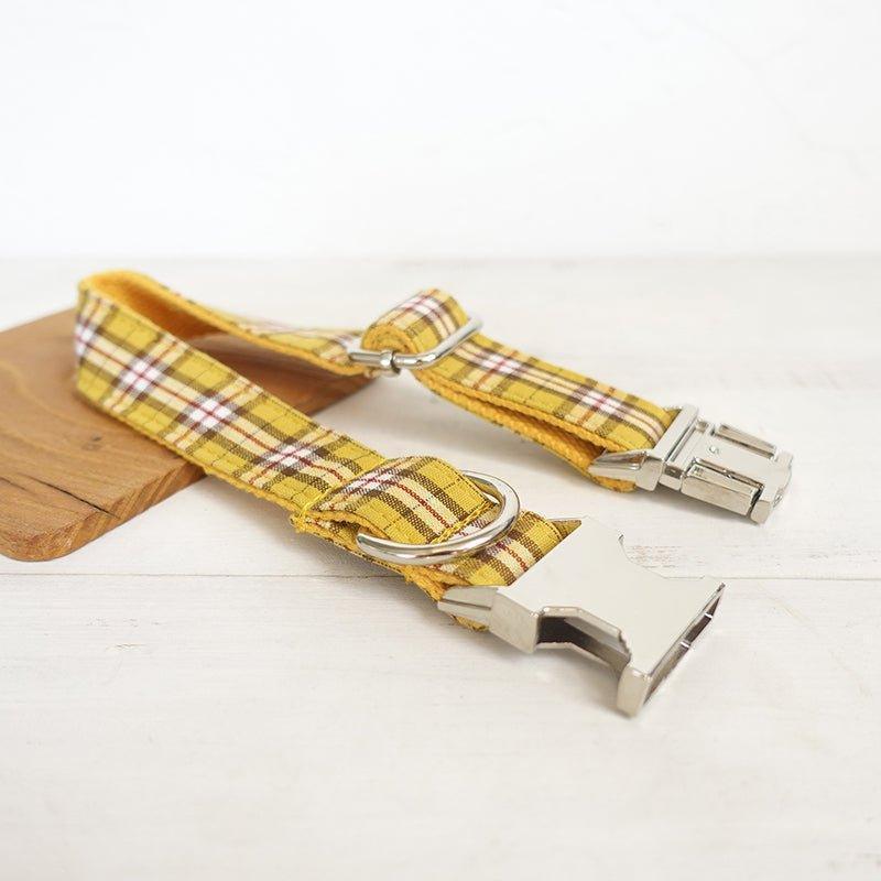 Yellow Plaid Personalized Dog Collar Set - iTalkPet