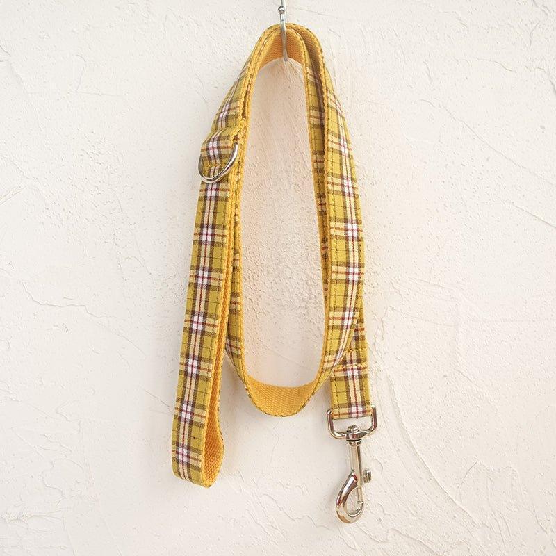 Yellow Plaid Personalized Dog Collar Set - iTalkPet