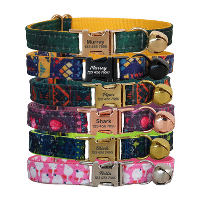 Green Flower Personalized Cat Collar with Bowtie Free Engraved