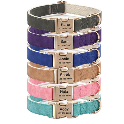 PU Leather Engravable Anti-Lost Cotton Strap Pet Collar