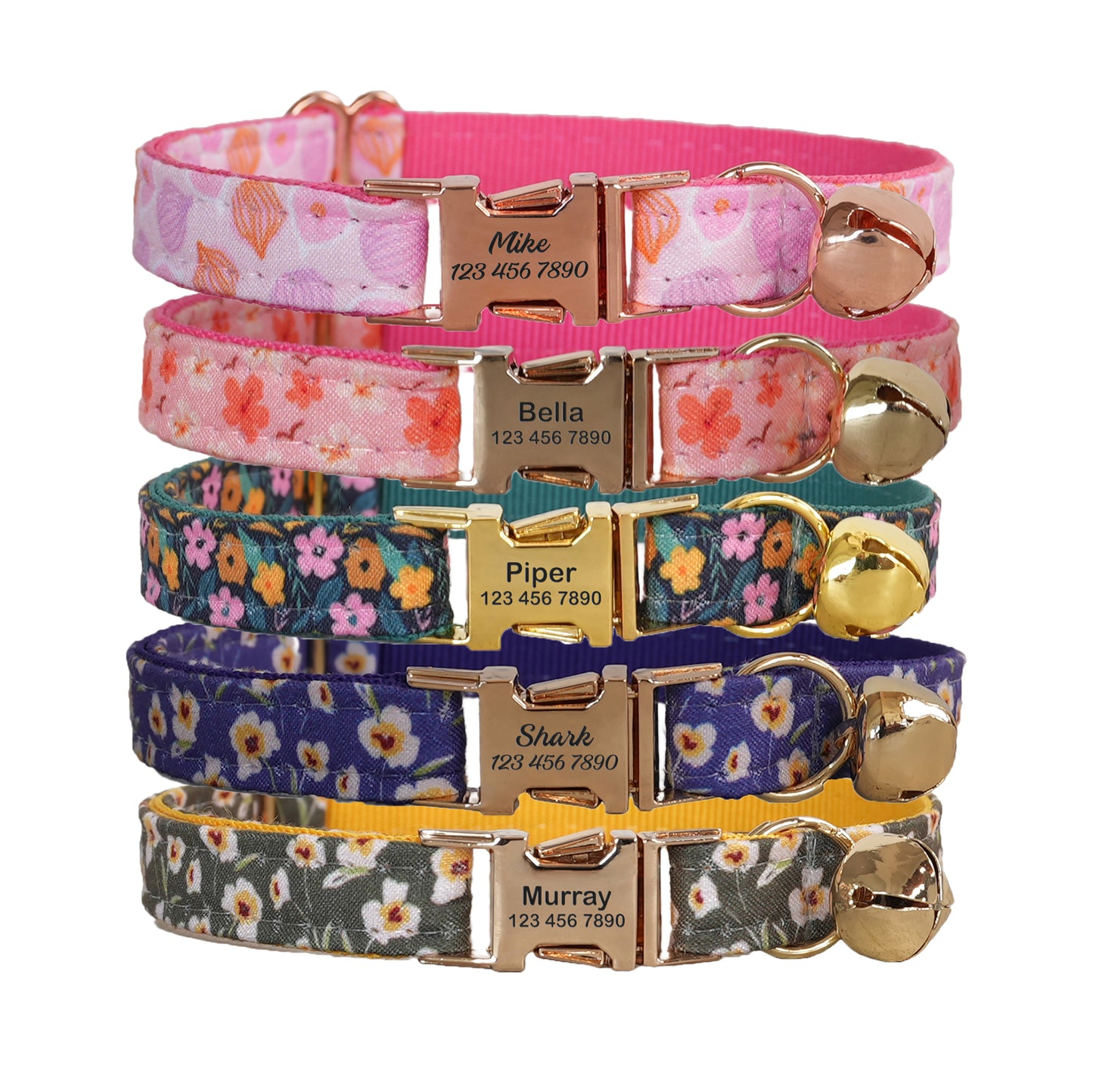 Pink Flower Personalized Cat Collar with Bowtie Free Engraved