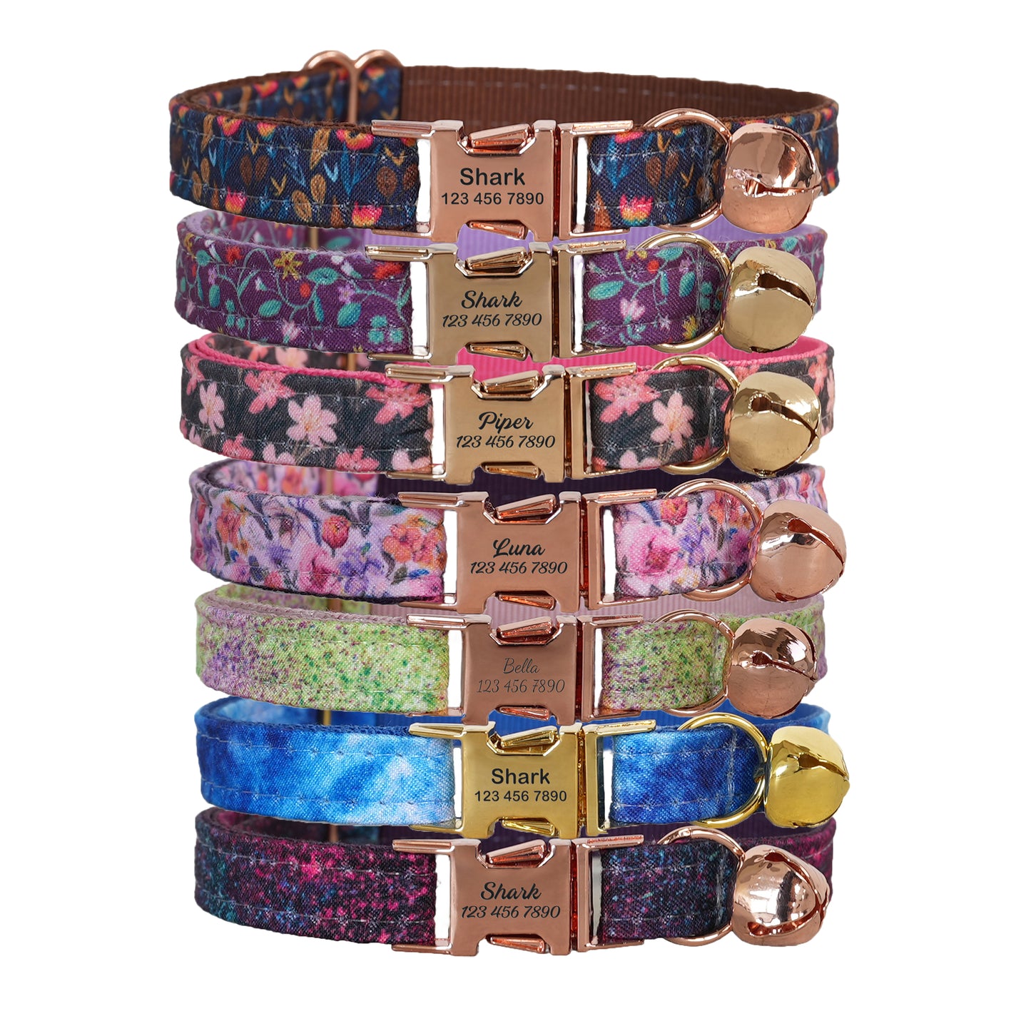 Purple Flower Personalized Cat Collar with Bowtie Free Engraved