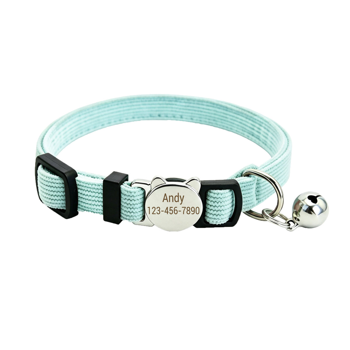 Personalized Velvet Safety Cat Collar with Engraved ID Metal Buckle and Bell