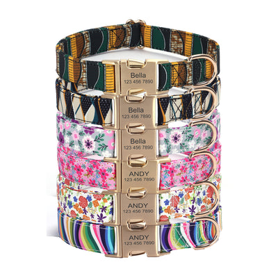 Customized Flower Print Dog Collar Engravable Pet Collar