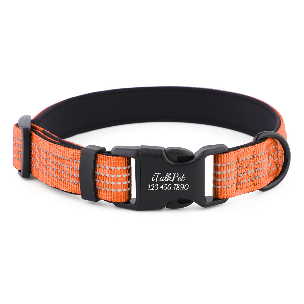 Comfortable Adjustable Reflective Dog Collar with Plastic Buckle - Engravedable
