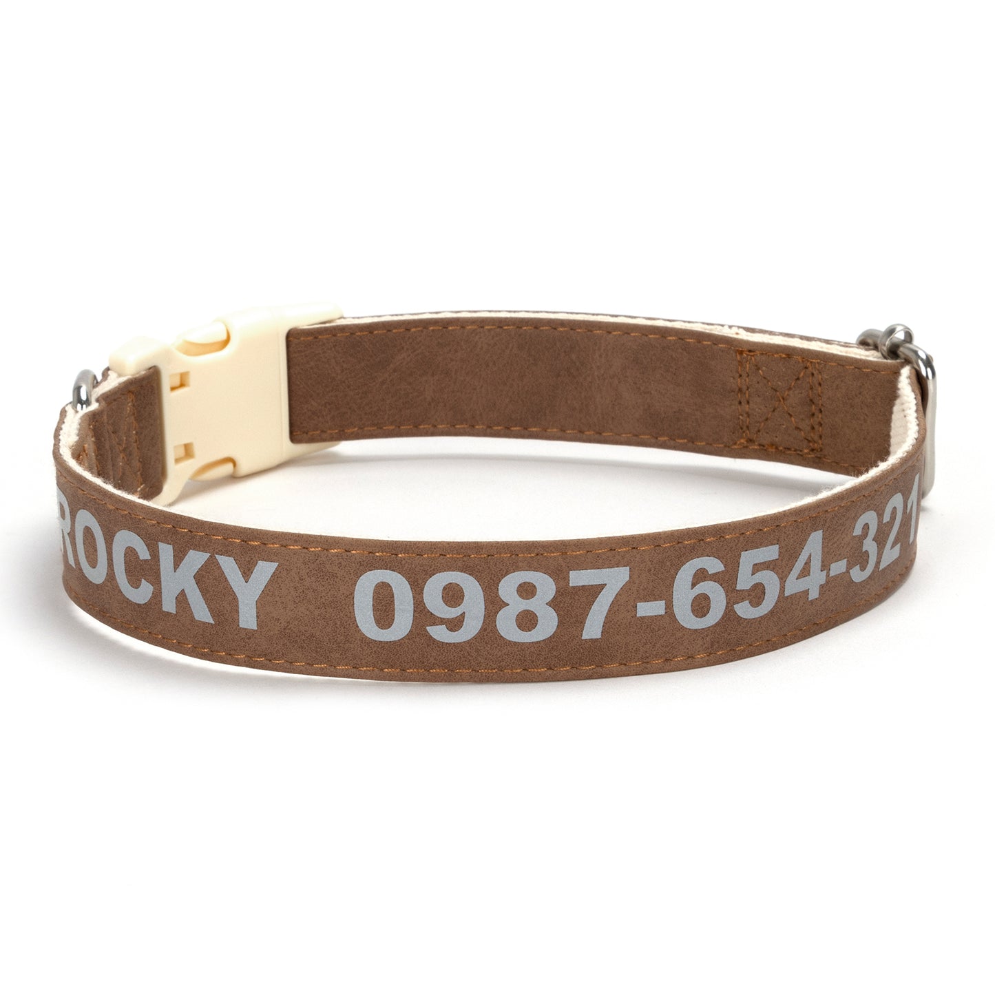 Customizable Reflective Leather-Textured Anti-Lost Personalized Dog Collar
