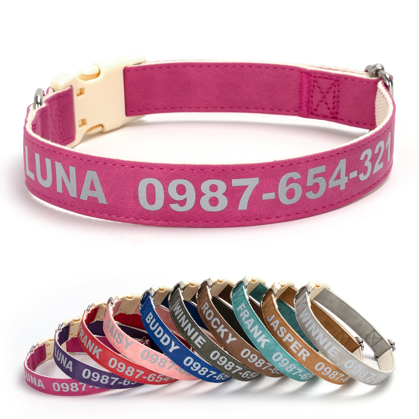 Customizable Reflective Leather-Textured Anti-Lost Personalized Dog Collar