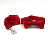 Velvet Custom Dog Collar With Bow Tie & Leash Set