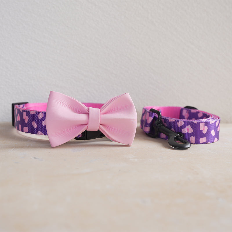 Cute Personalized Dog Collar Plastic Buckle, Custom Pet Collar Bow Tie, Leash