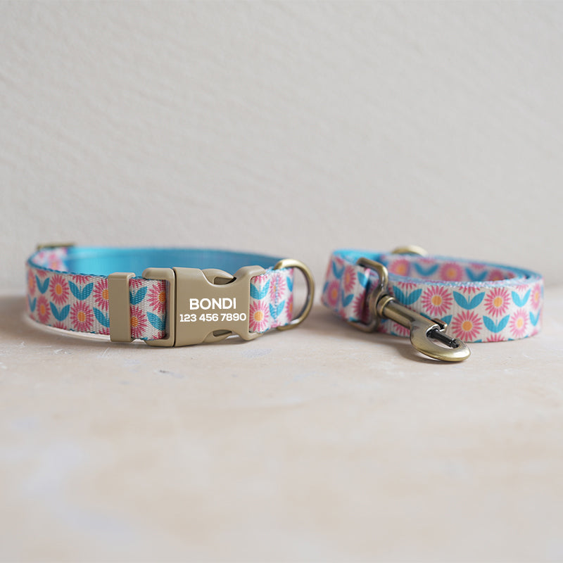 Cute Flower Personalized Dog Collar with Plastic Buckle