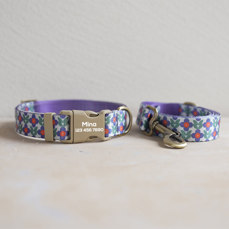 Cute Flower Personalized Dog Collar with Plastic Buckle