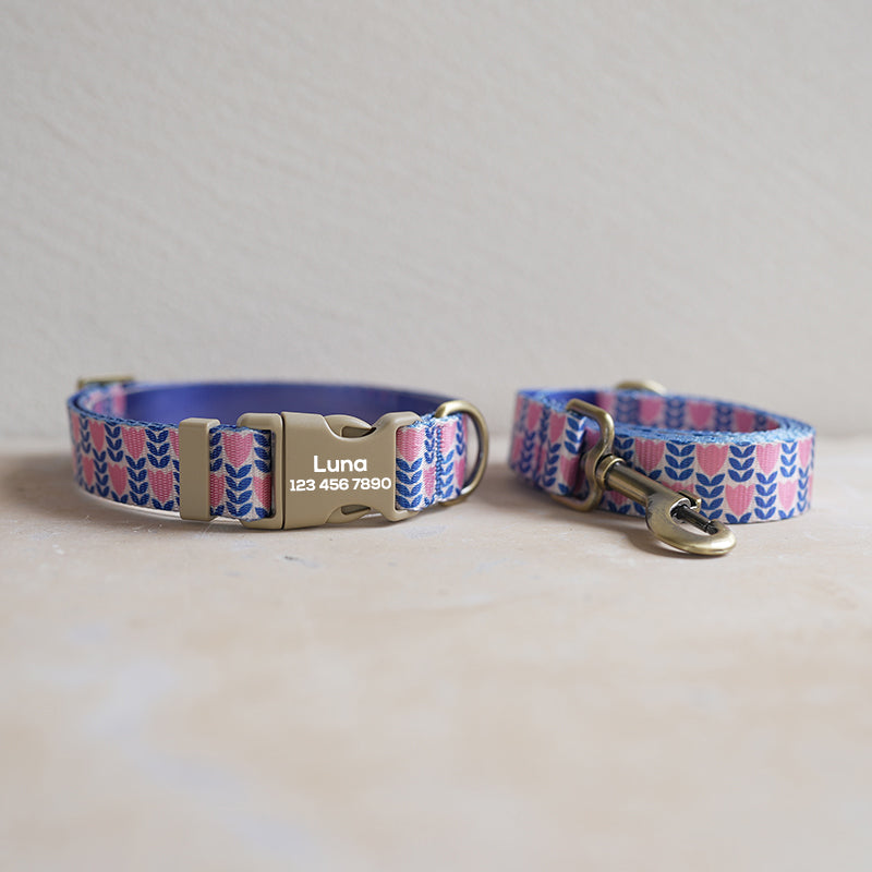 Cute Flower Personalized Dog Collar with Plastic Buckle