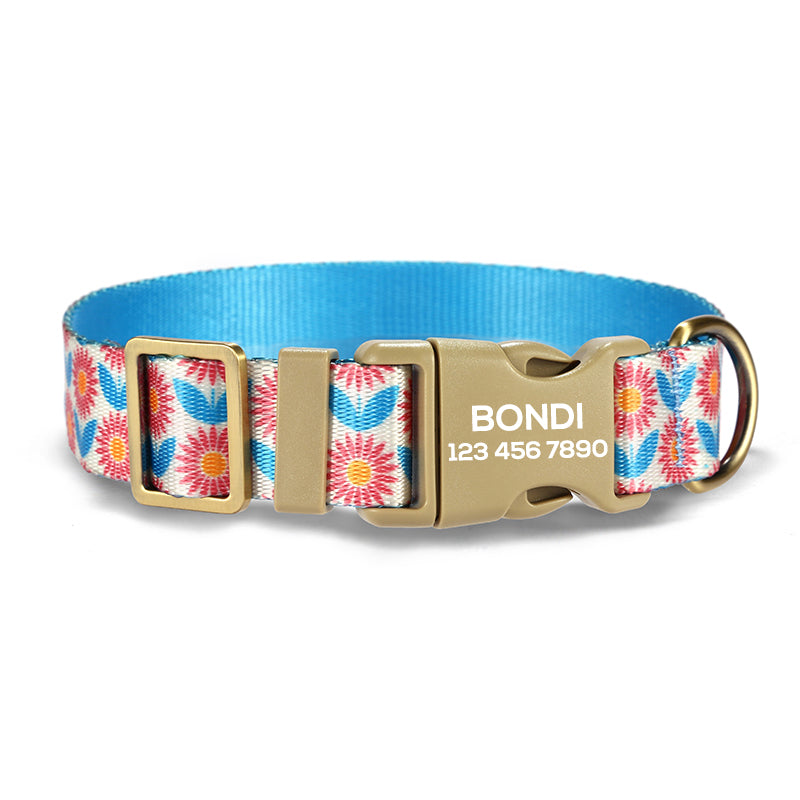 Cute Flower Personalized Dog Collar with Plastic Buckle
