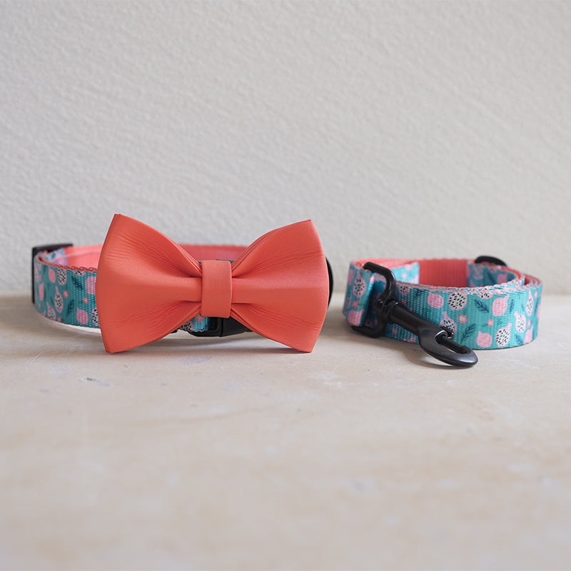 Fruit Cute Personalized Dog Collar Plastic Buckle, Custom Pet Collar Bow Tie, Leash
