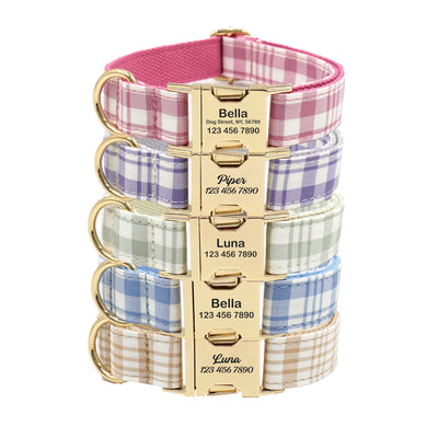 Customized Plaid Dog Collar - Engraved Pet Collar