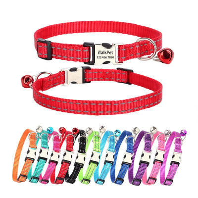 Personalized Cat Collar - Adjustable Reflective Cat Collar with Bell - iTalkPet