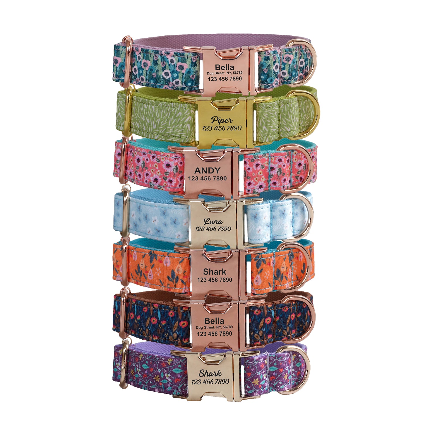 Colorful Fower Custom Dog Collars, Personalized Puppy Collar, Bowtie, Leash