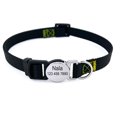Personalized Cat Collar with Custom Engraved Name Buckle, Breakaway Safty Pet Collar
