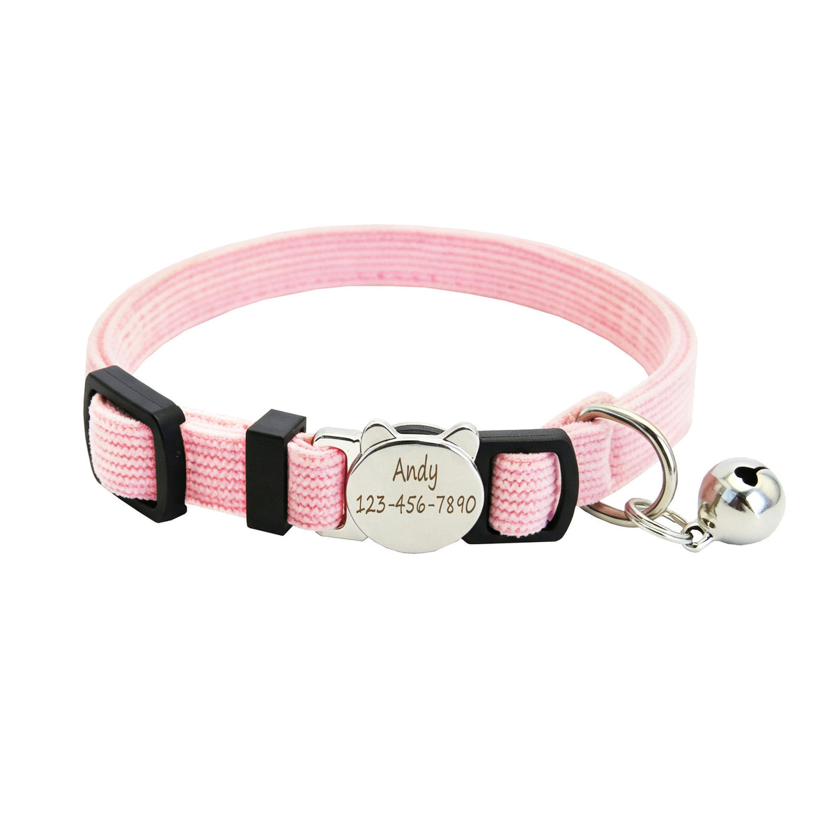 Personalized Velvet Safety Cat Collar with Engraved ID Metal Buckle and Bell