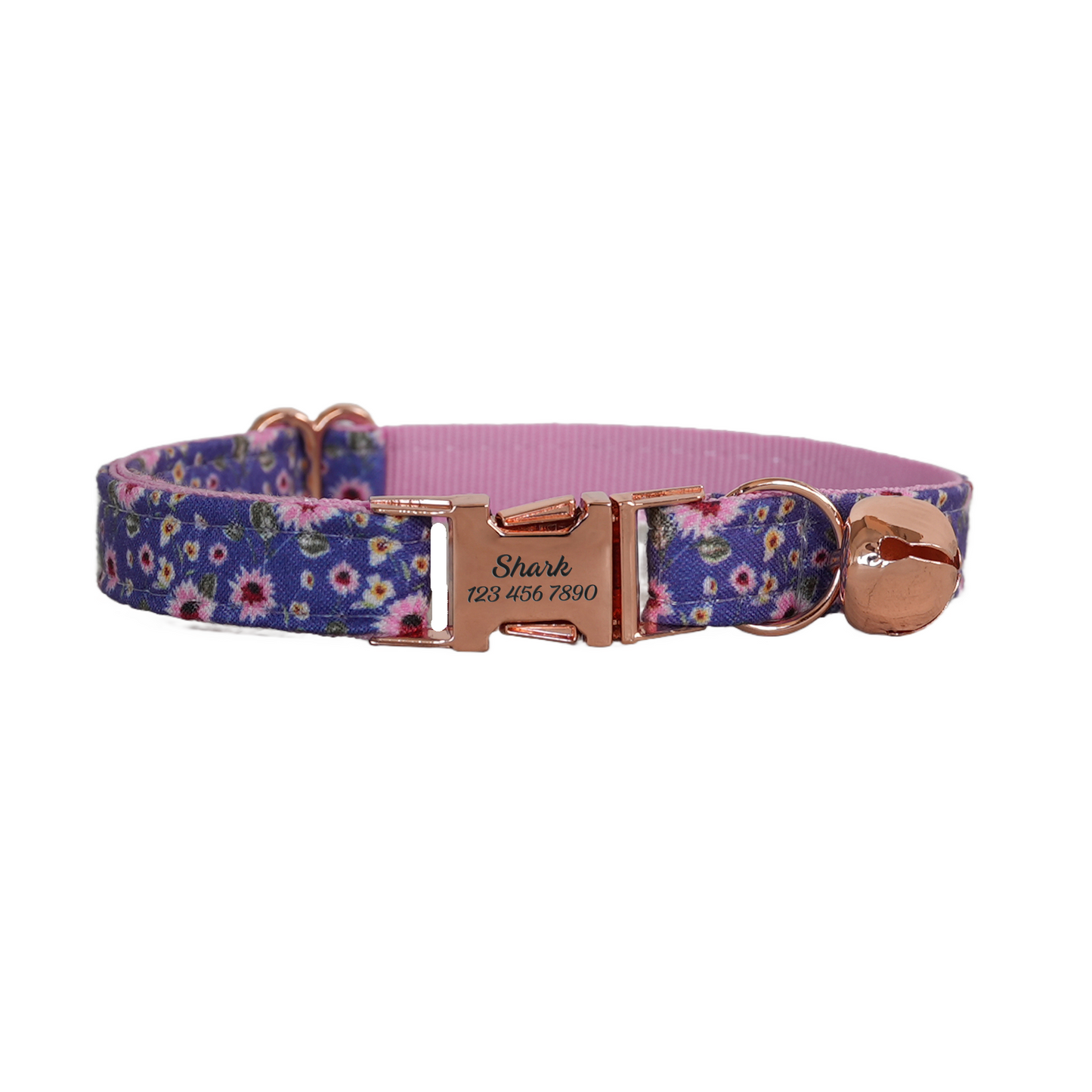Blue Flower Personalized Cat Collar with Bowtie Free Engraved