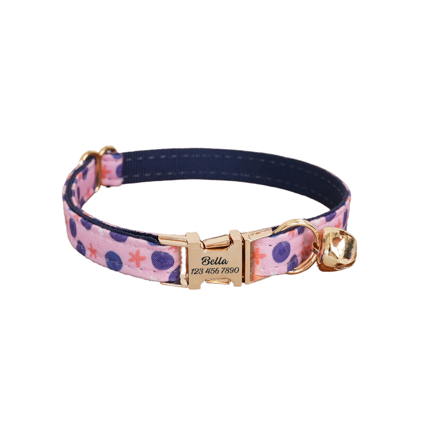 Pink Flower Personalized Cat Collar with Bowtie Free Engraved