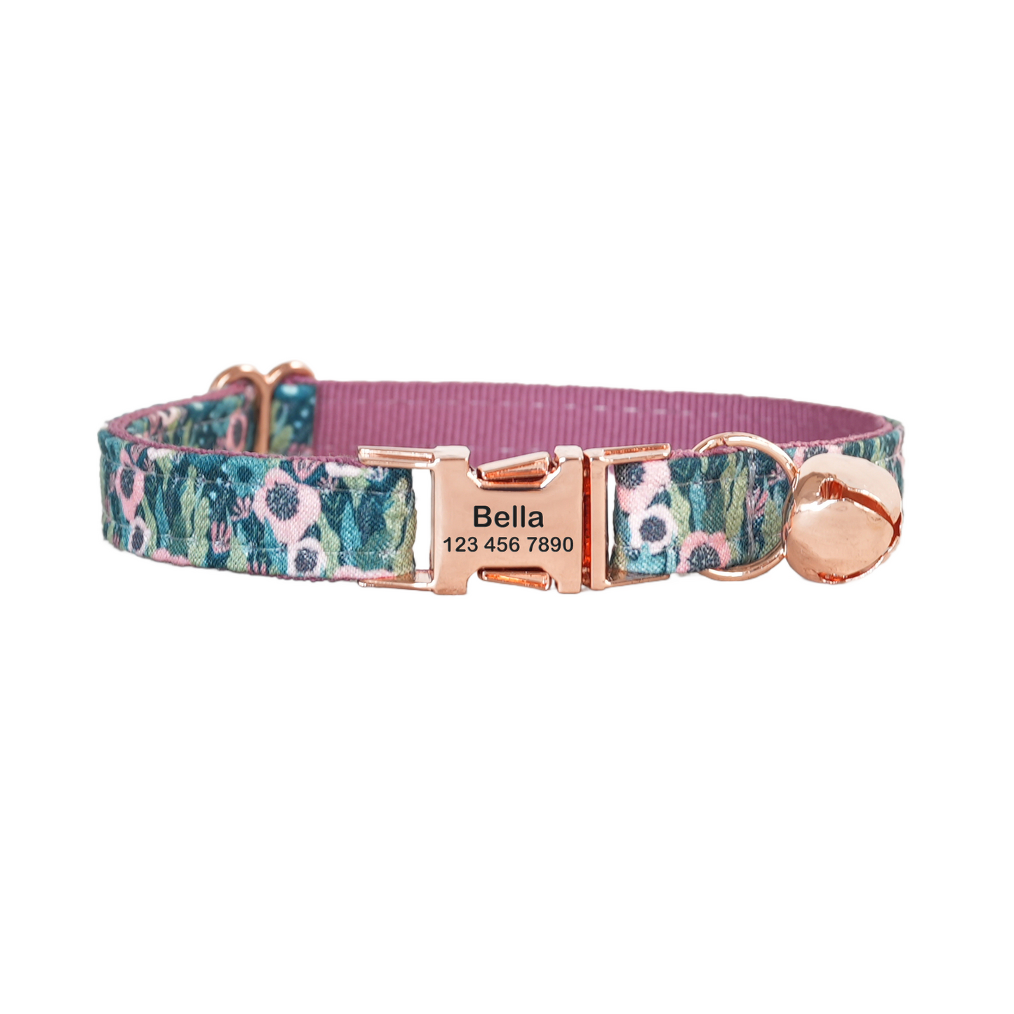 Blue Flower Personalized Cat Collar with Bowtie Free Engraved