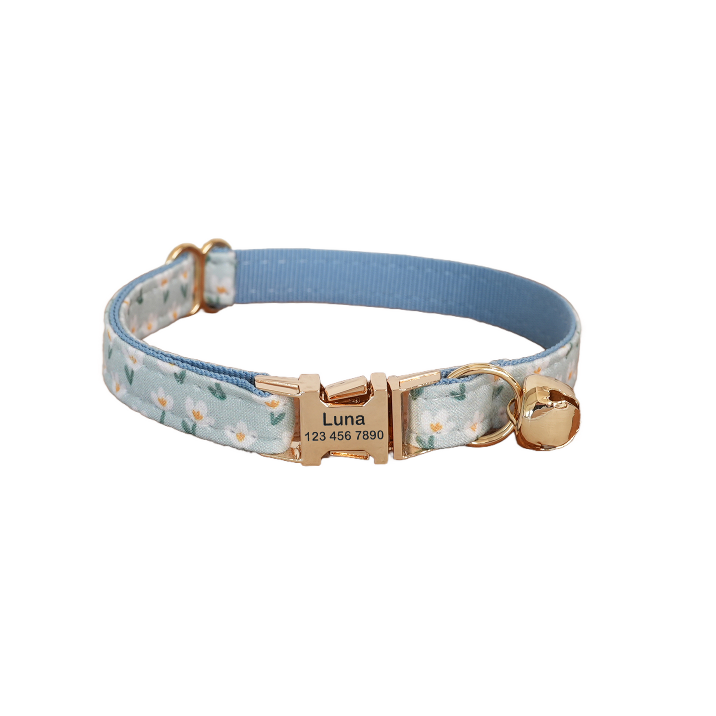 Pink Flower Personalized Cat Collar with Bowtie Free Engraved