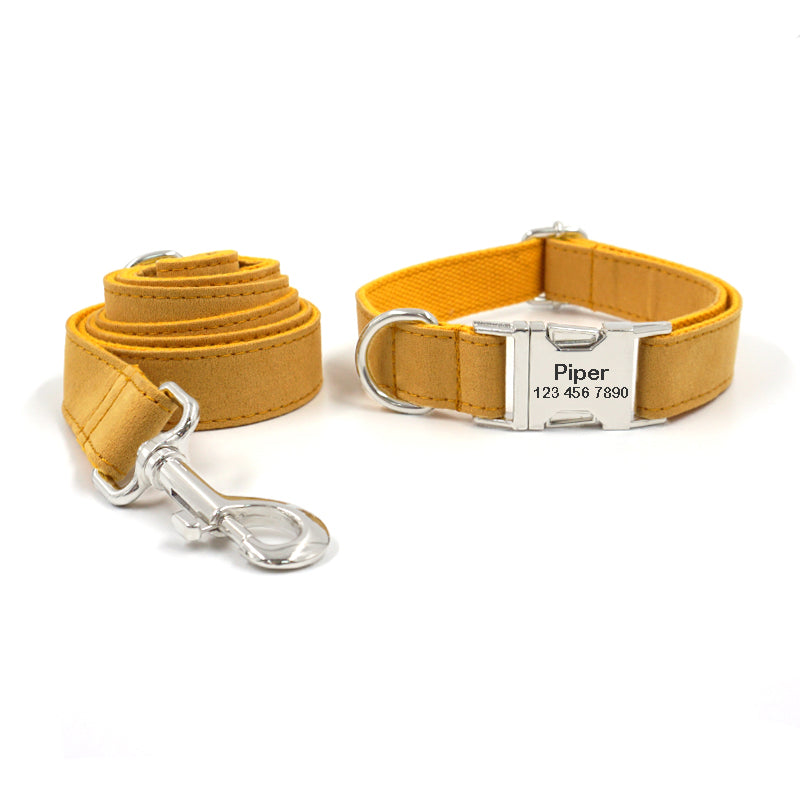 Short Velvet Custom Dog Collar with Bow Tie & Leash Set