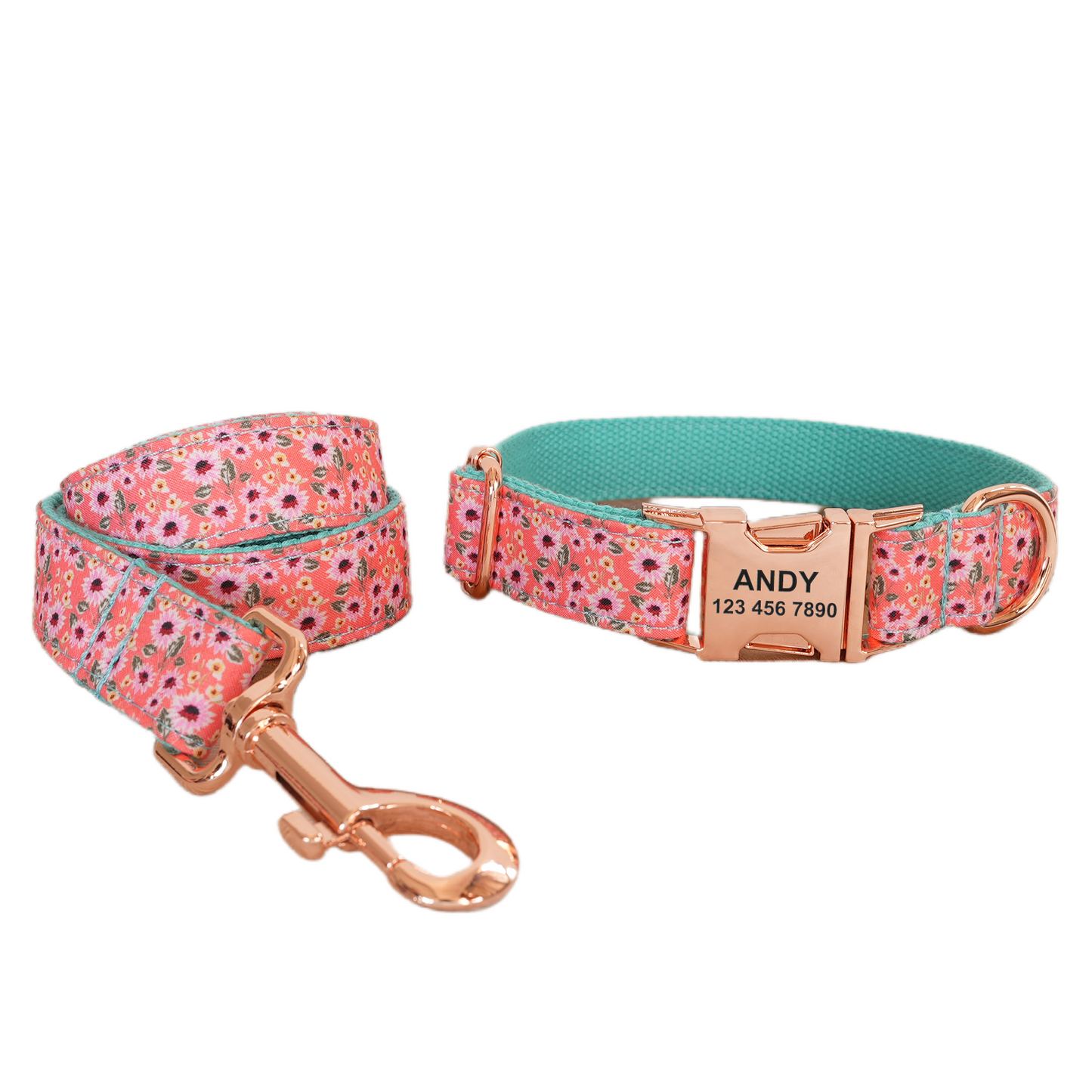 Colorful Fower Custom Dog Collars, Personalized Puppy Collar, Bowtie, Leash