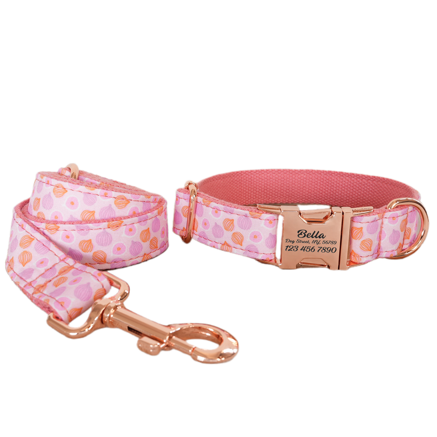 Pink Fower Custom Dog Collars, Personalized Puppy Collar, Bowtie, Leash