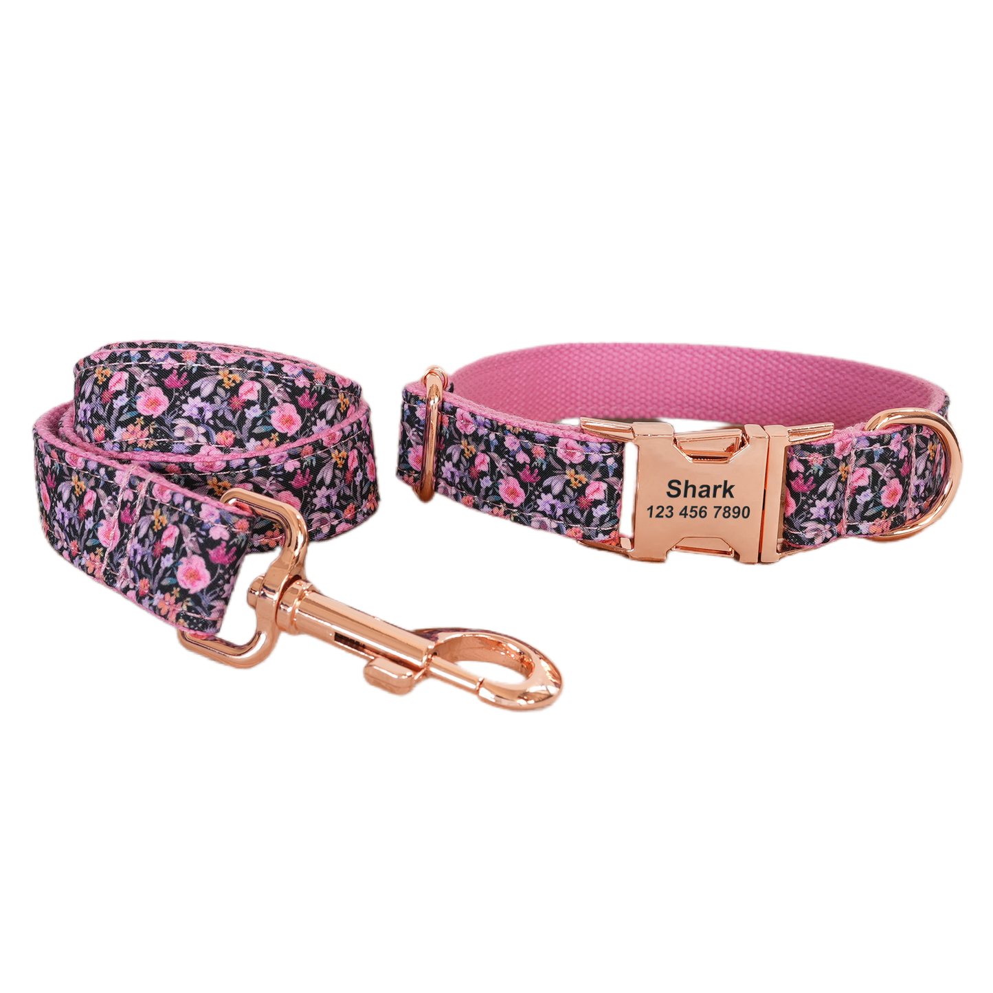 Pink Flower Personalized  Dog Collars,Custom Puppy Collar, Bowtie, Leash