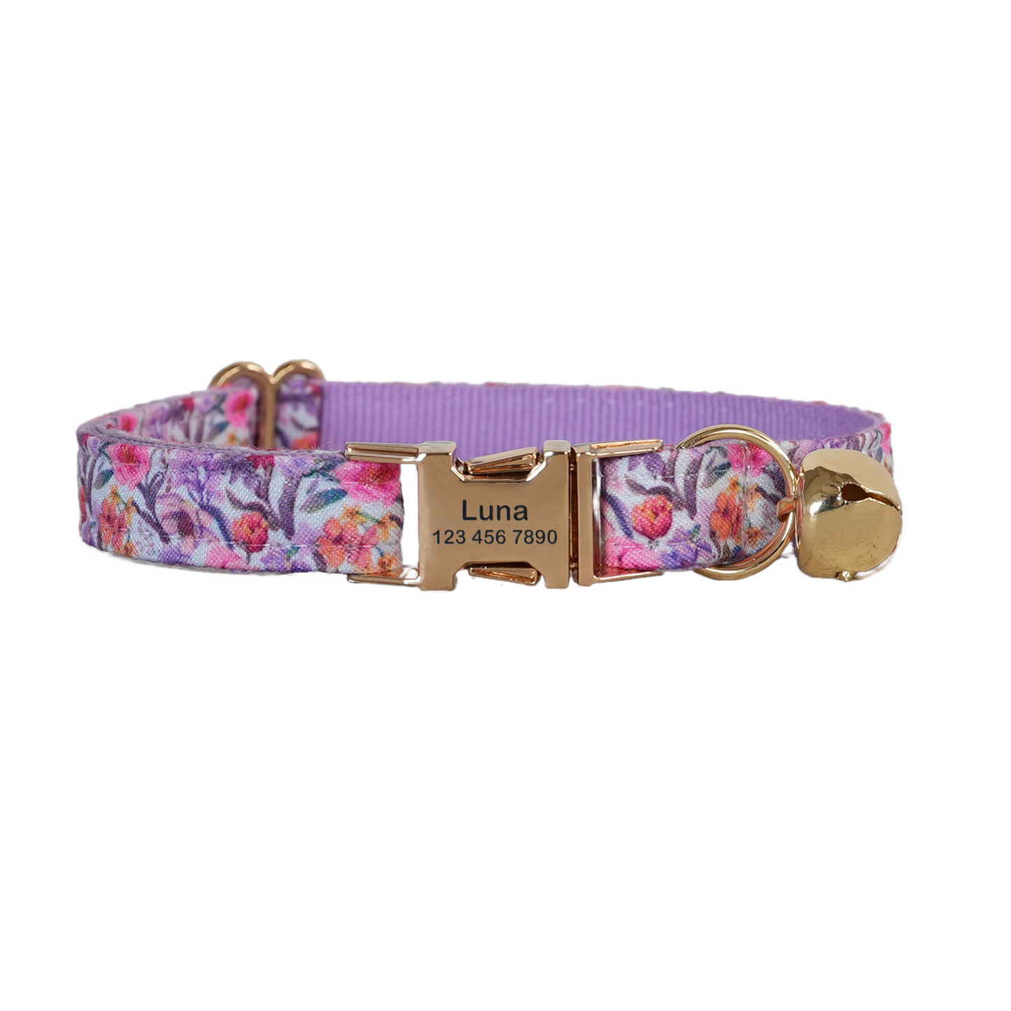 Purple Flower Personalized Cat Collar with Bowtie Free Engraved