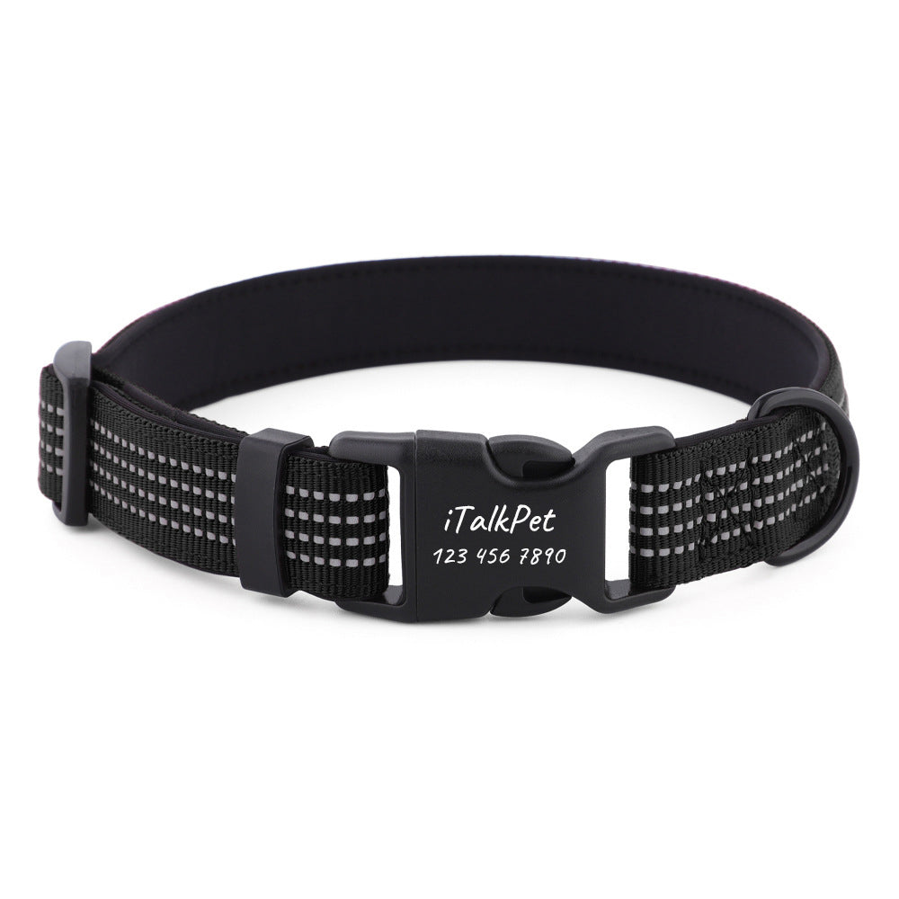 Comfortable Adjustable Reflective Dog Collar with Plastic Buckle - Engravedable