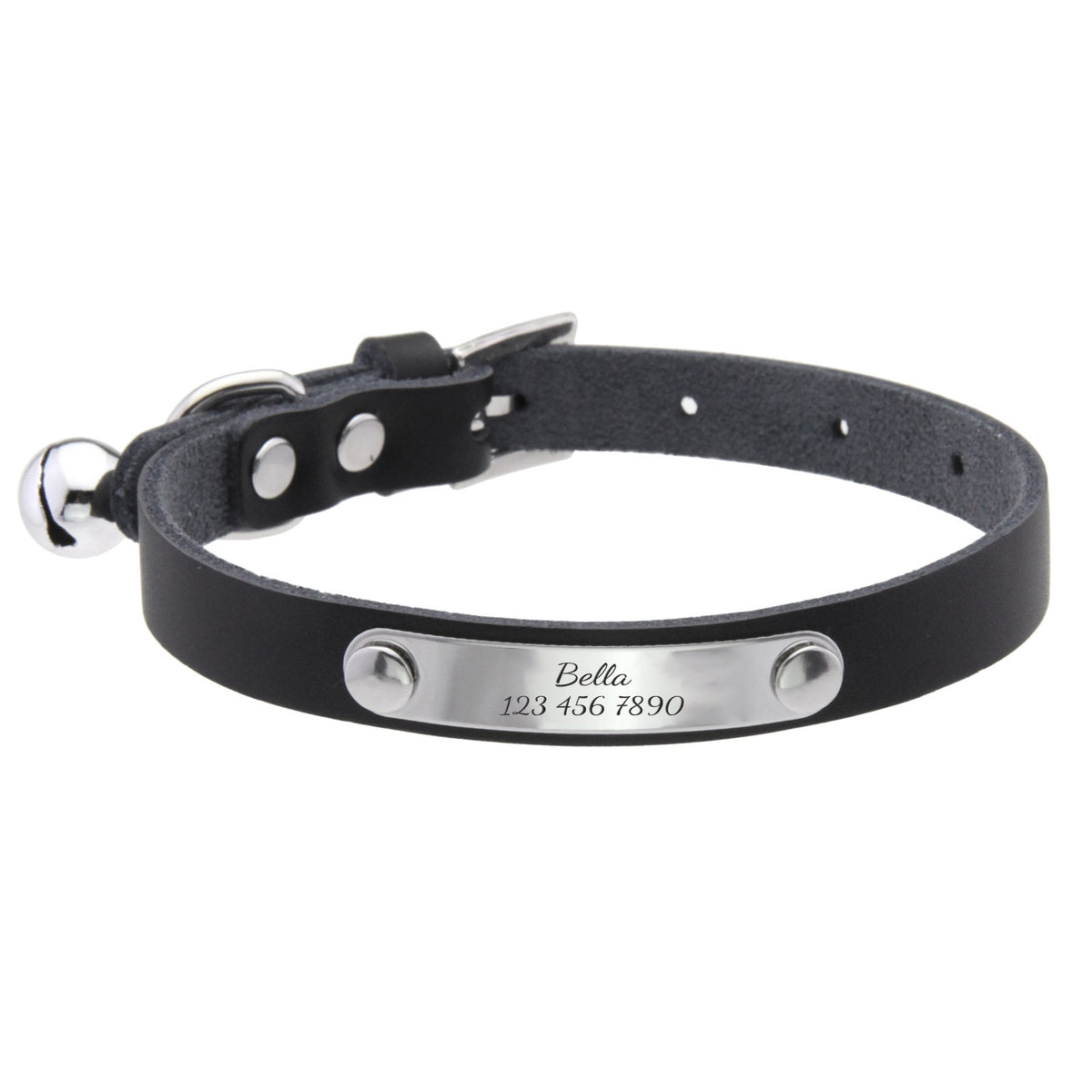 Personalized Leather Cat Collar with Engraving and Bell