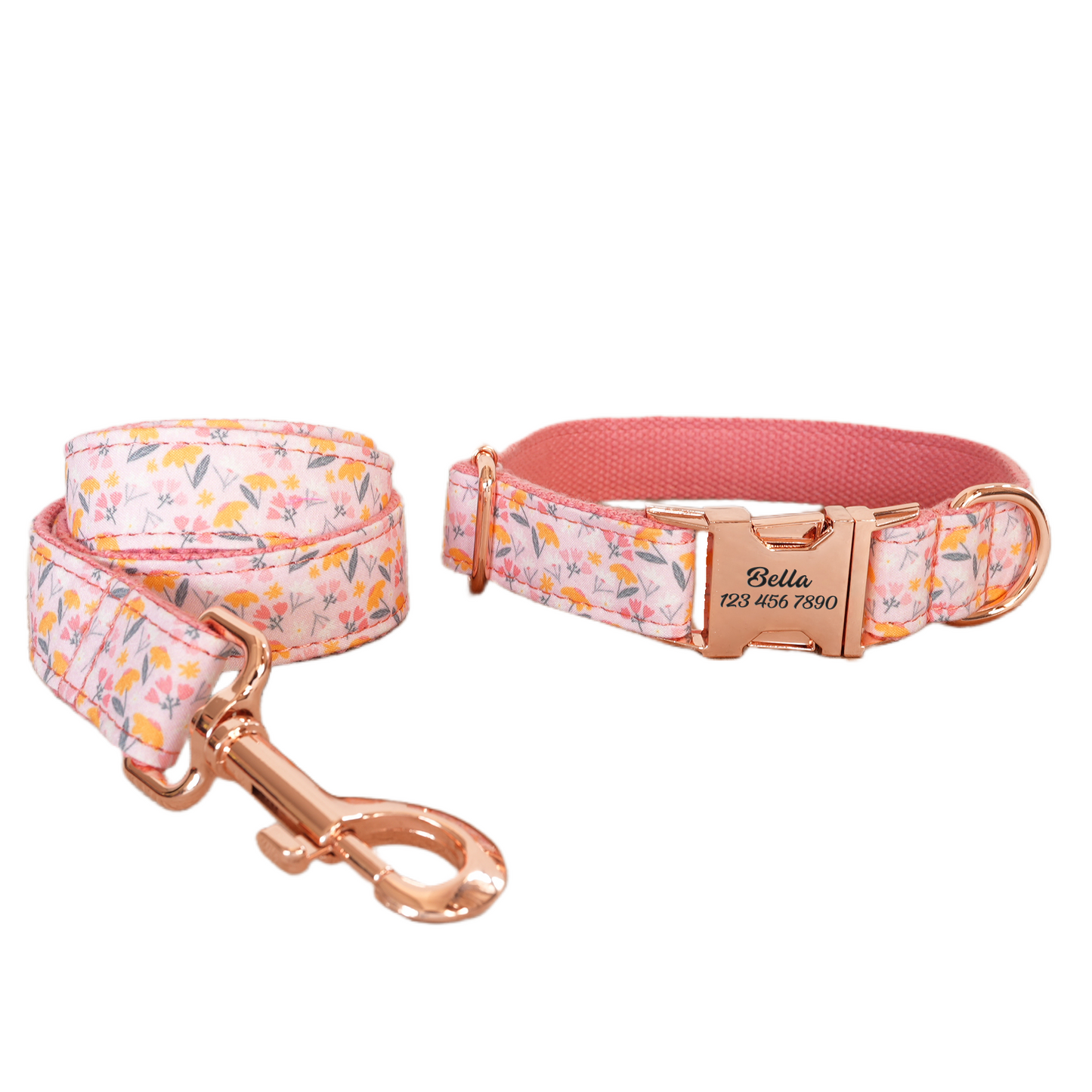 Pink Fower Custom Dog Collars, Personalized Puppy Collar, Bowtie, Leash