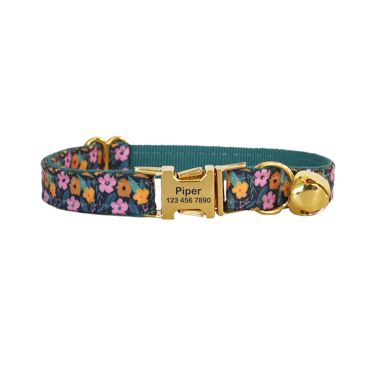 Pink Flower Personalized Cat Collar with Bowtie Free Engraved