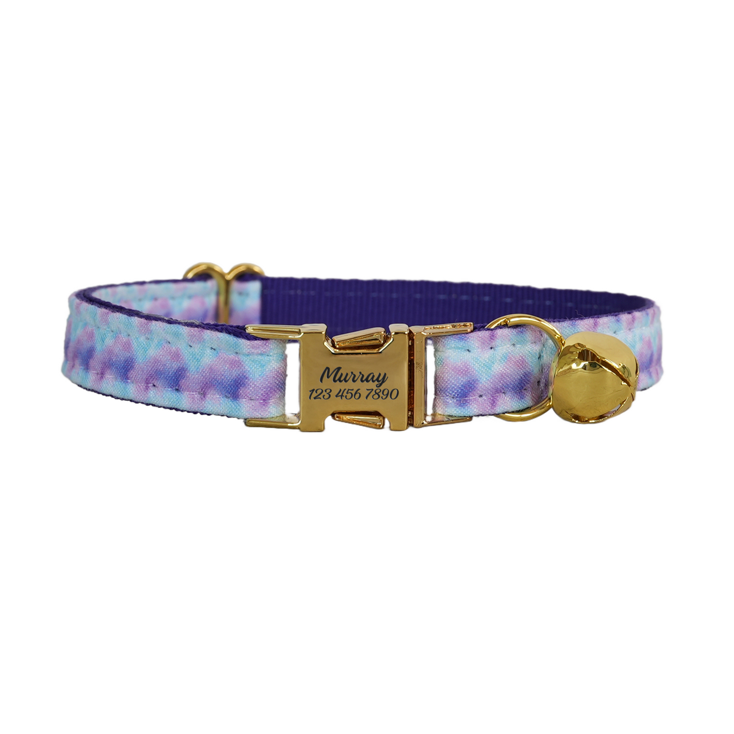 Blue Flower Personalized Cat Collar with Bowtie Free Engraved