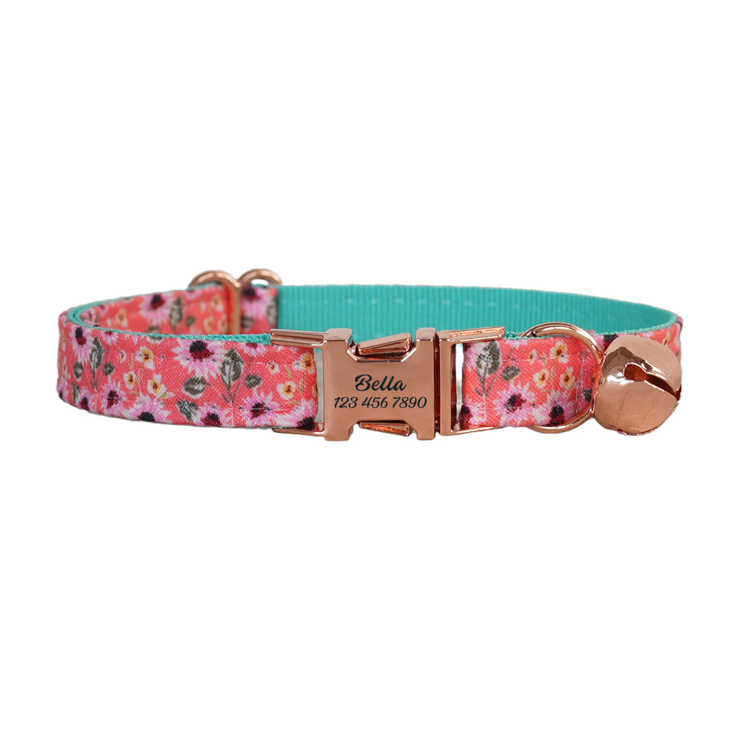Blue Flower Personalized Cat Collar with Bowtie Free Engraved