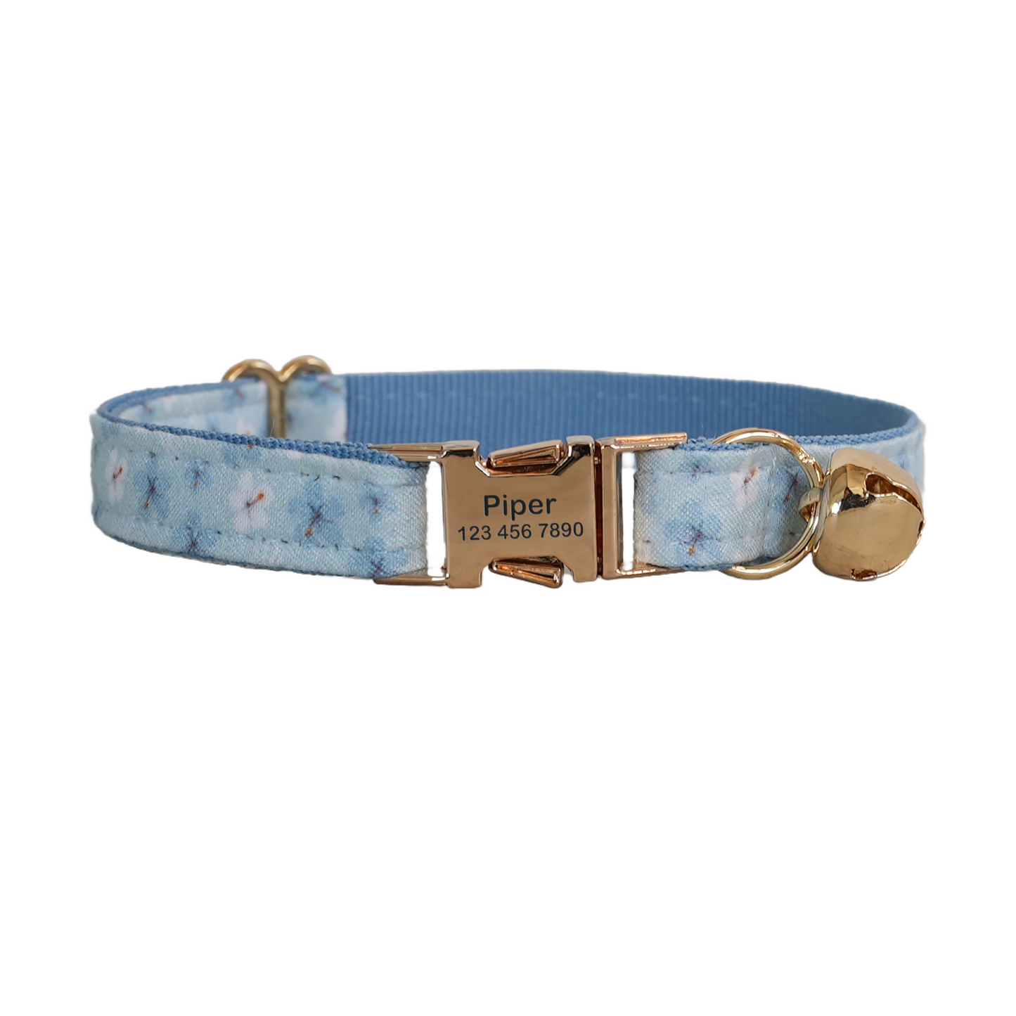 Blue Flower Personalized Cat Collar with Bowtie Free Engraved