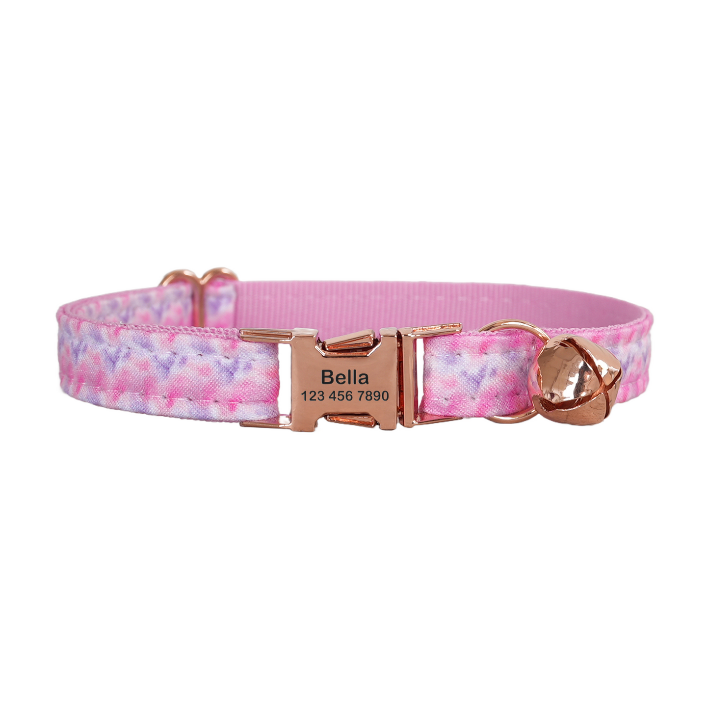 Blue Flower Personalized Cat Collar with Bowtie Free Engraved