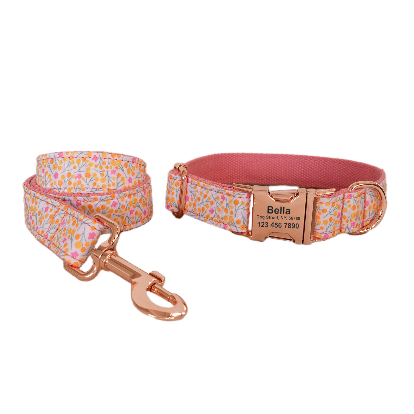 Pink Fower Custom Dog Collars, Personalized Puppy Collar, Bowtie, Leash